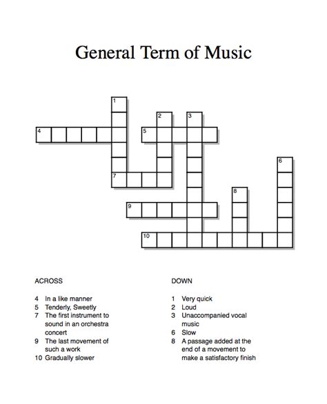 Classical Music Maniac Crossword Puzzle General Term Of Music