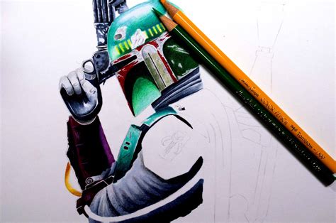 Boba Fett Star Wars Art With Tombow 1500 Colored Pencils — The Art Gear