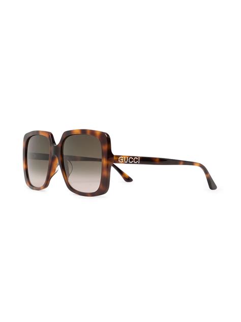 Gucci Eyewear Logo Embellished Rectangular Frame Sunglasses Farfetch