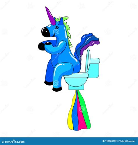 Unicorn Pooping Rainbows Fantastic Animal In Sky White Clouds Vector