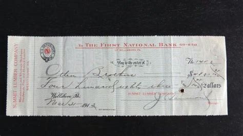 1913 First National Bank Check Wellsboro Wilkes Barre Pa Summit Lumber