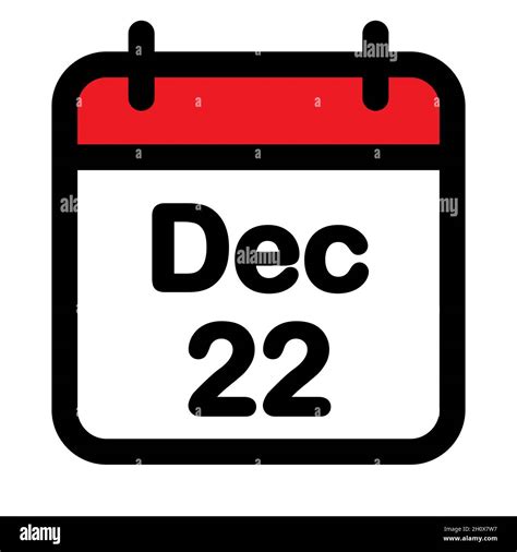 Calendar Icon Twenty Second December Vector Illustration Stock Vector