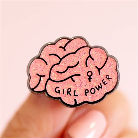 Girl Power Enamel Pin Feminist Lapel Pin Pink Glitter Brain Etsy