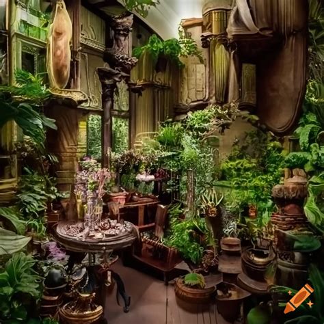 Interior Botanical Garden With Victorian Steampunk Style Plant Photo On