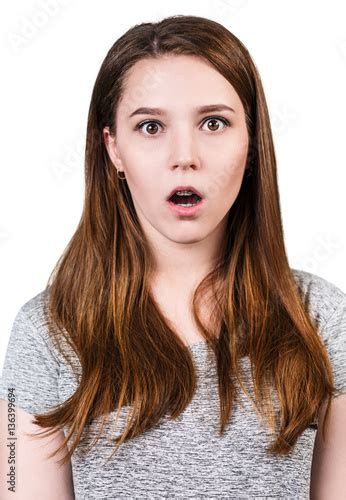 Head Shot Portrait Happy Surprised Woman With Open Mouth Stock Image