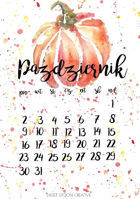 Kalendarz Na Październik Sweet Spoon Creative