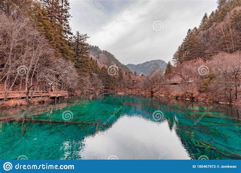 Beautiful Crystal Clear Water Lake View In Jiuzhaigou Stock Photo