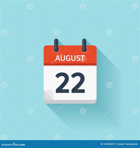 August 22 Vector Flat Daily Calendar Icon Date And Time Day Month