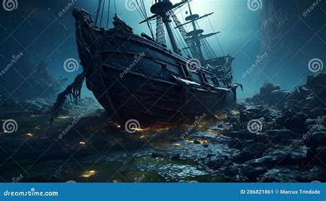 Ancient Shipwreck Resting on the Ocean Floor Stock Image - Image of