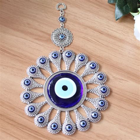 Turkish Evil Blue Eye Glass L26CM Sun Flower Charm Wall Hanging Amulet