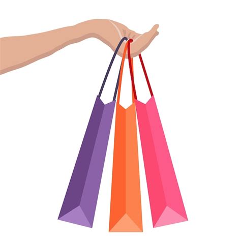 Premium Vector Vector Illustration Hand Holds Bright Paper Bags With