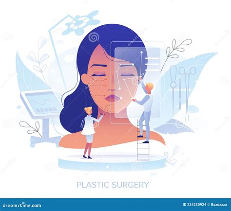 Doctor Plastic Surgeon Drawing Incision Lines On Female Face Vector