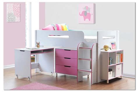 Pink Cabin Bed Midsleeper Mattress Options Storage With Desk