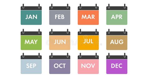 Yearly Calendar Icons Set All Twelve Months With Names In Abbreviated
