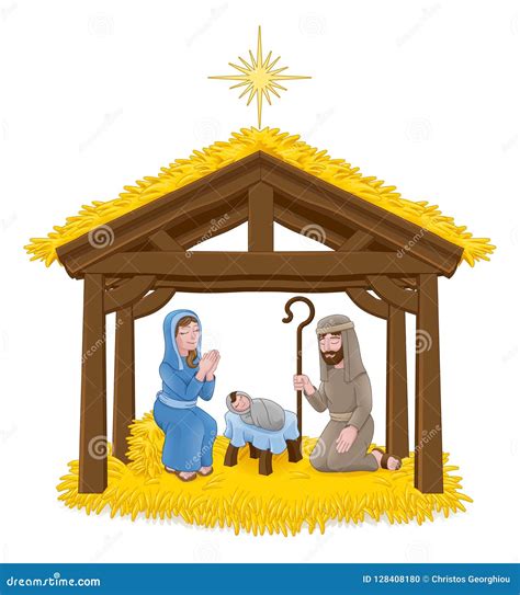 Cartoon Manger Scene Nativity Jesus Manger Baby Scene Cartoon Mary