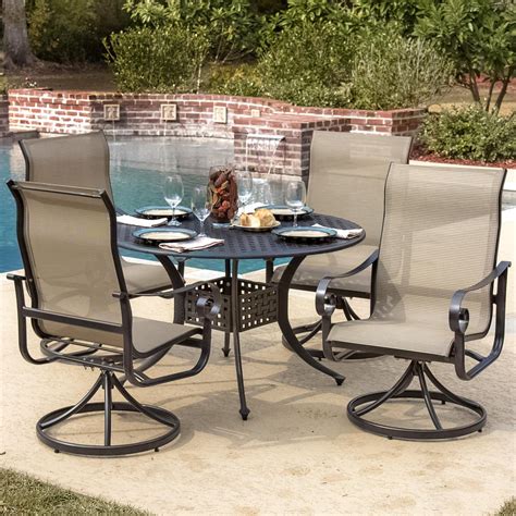 La Salle 5 Piece Sling Patio Dining Set With Swivel Rockers And Round