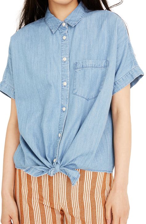 Madewell Tie Front Short Sleeve Denim Shirt Nordstrom Short Sleeve