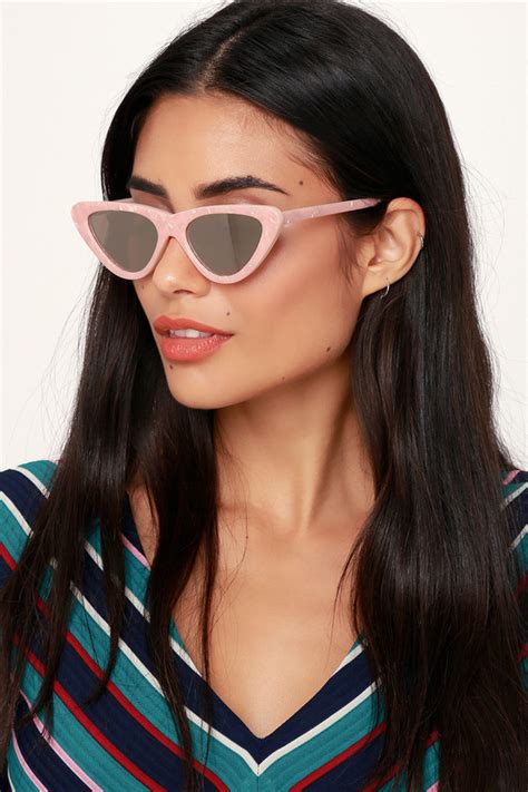 Chic Pink Mirrored Cat Eye Sunglasses Slim Cat Eye Sunglasses