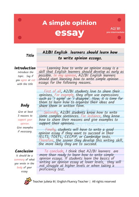 Opinion Essay A2 B2 Sample Essay A Simple Opinion Teacher Julieta