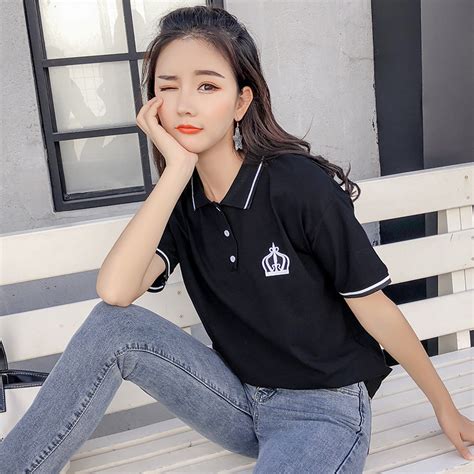 Short Sleeve Female Student Lapel School Polo Shirt School Uniform
