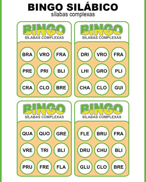 Bingo Silábico Sílabas Complexas Atividades Pedagógicas Hotmart