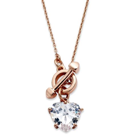 Juicy Couture Rose Gold Tone Cubic Zirconia Heart Pendant Necklace 5 Ct