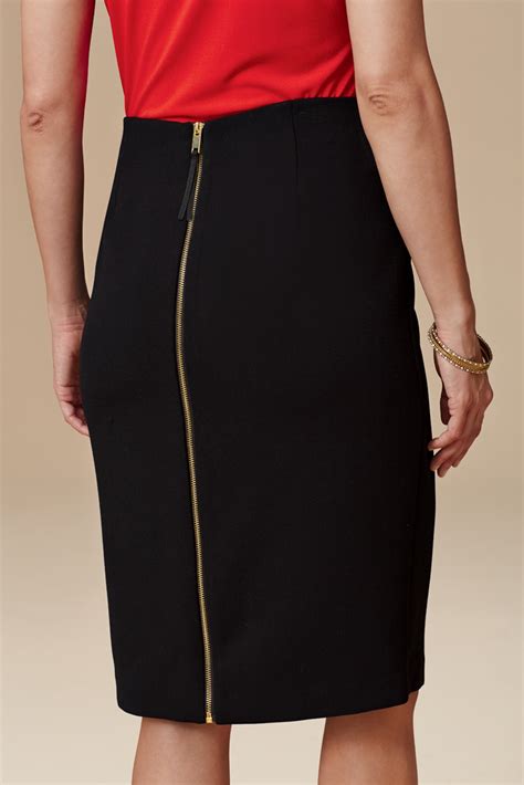 Sophisticated Chic Pencil Skirt With Exposed Gold Tone Zipper