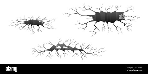 Set Of Ground Or Walls Crack Effect Earth Cracking Monochrome