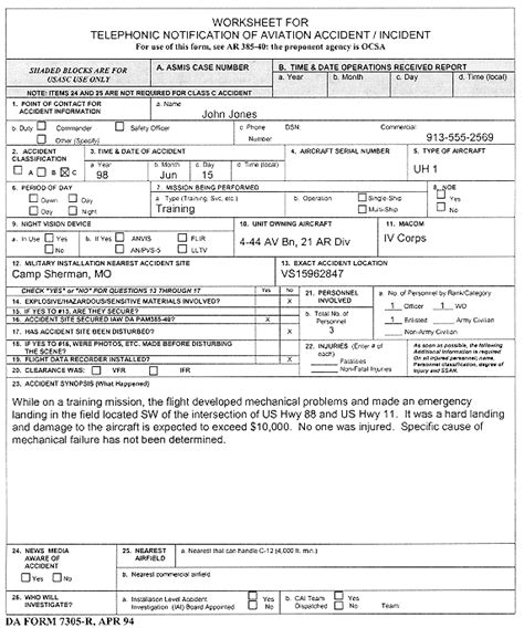 Accident Reportserious Incident Report Sir Army Education Benefits