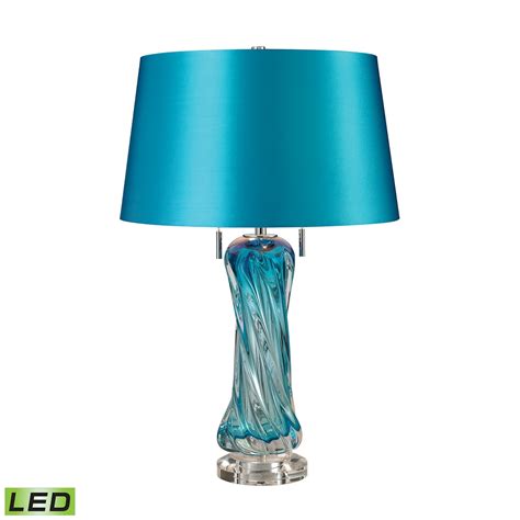 Vergato Free Blown Glass 2 Light Table Lamp In Blue Led