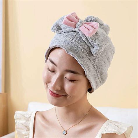 Sdjma Rapid Drying Towel Coral Velvet Bow Hair Towel Super Absorbent