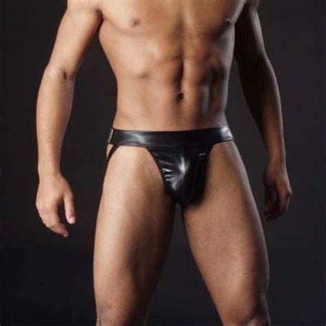 Jockstrap Black Mens Sexy Faux Leather Underwear Thong Mu