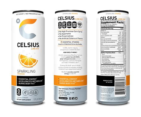Celsius Essential Energy Drink 12 Fl Oz Zero Sugar Sparkling Orange