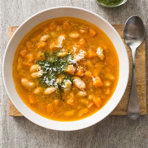 Butternut Squash And White Bean Soup With Sage Pesto America S Test