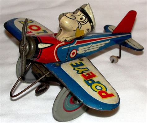 1940 Marx Popeye The Pilot Tin Wind Up Toy Airplane Antique Toys Toy Collection Old Toys