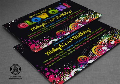 Glow Neon Black Light Party Customized Printable Invitation Etsy