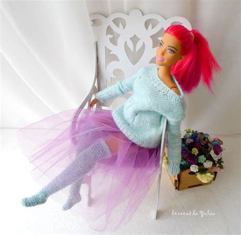 Curvy Barbie Clothes Set Distressed Knitted Sweater Long Socks Etsy