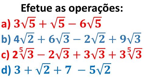 Adição E Subtração De Radicais Exercícios