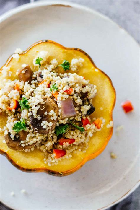 Quinoa Mushroom Stuffed Acorn Squash Jar Of Lemons