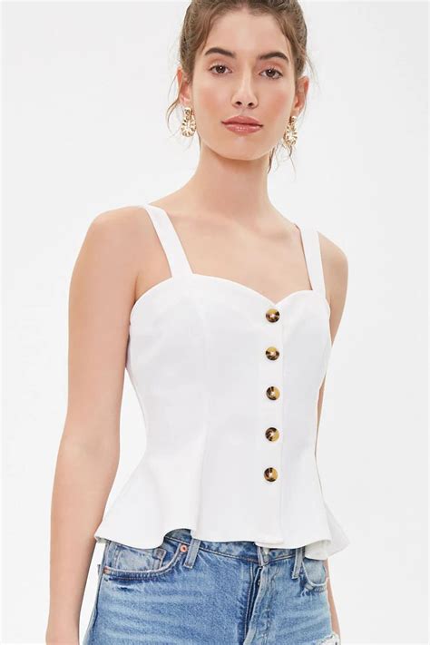 Buttoned Peplum Top Forever 21 In 2020 Peplum Top Outfits Summer