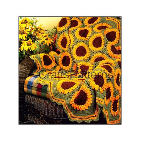 Crochet Sunflowers Afghan Pattern Digital Download Vintage Etsy