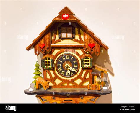 The Detail Of Swiss Wooden Clock Stock Photo Alamy