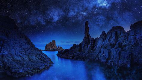 2048x1152 Ocean Rocks On Starry Night 4k 2048x1152 Resolution Hd 4k