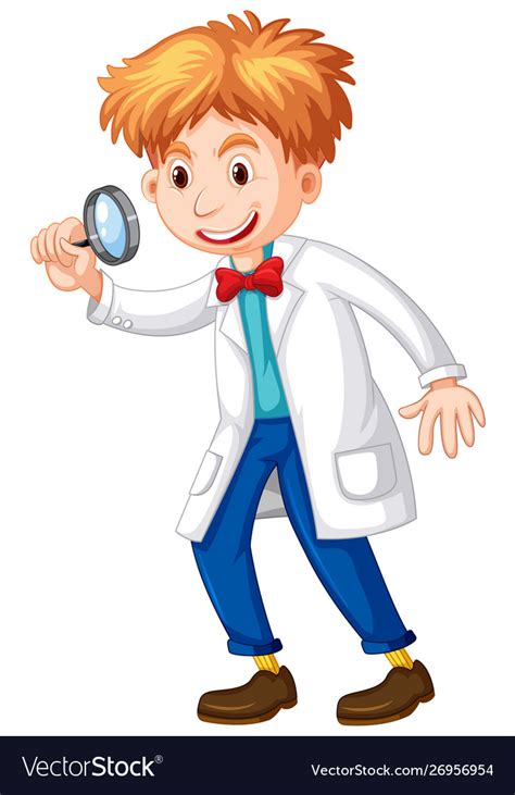 Scientist Holding Magnifying Glass In Hand Vector Image