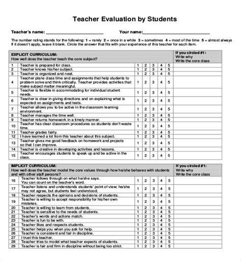 Free 18 Sample Student Evaluation Forms In Pdf Ms Word Excel