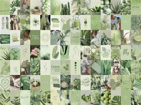 100pcs Sage Green Wall Collage Kit 2 Boho Aesthetic Soft Etsy Sage