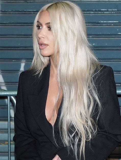 Kim Kardashian With Platinum Blonde Long Hair