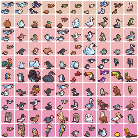 100 Bird Sprites By Neorice By Neoriceisgood Pixel Art Games Pixel