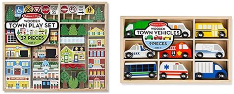 Melissa And Doug Wooden Town Play Set And Wooden Town Vehicles