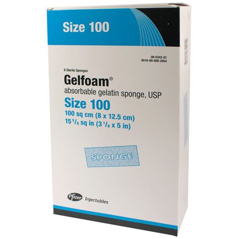 Gelfoam Absorbable Gelatin Sponges Size 100 Sq Cm 8 Cm X 125 Cm